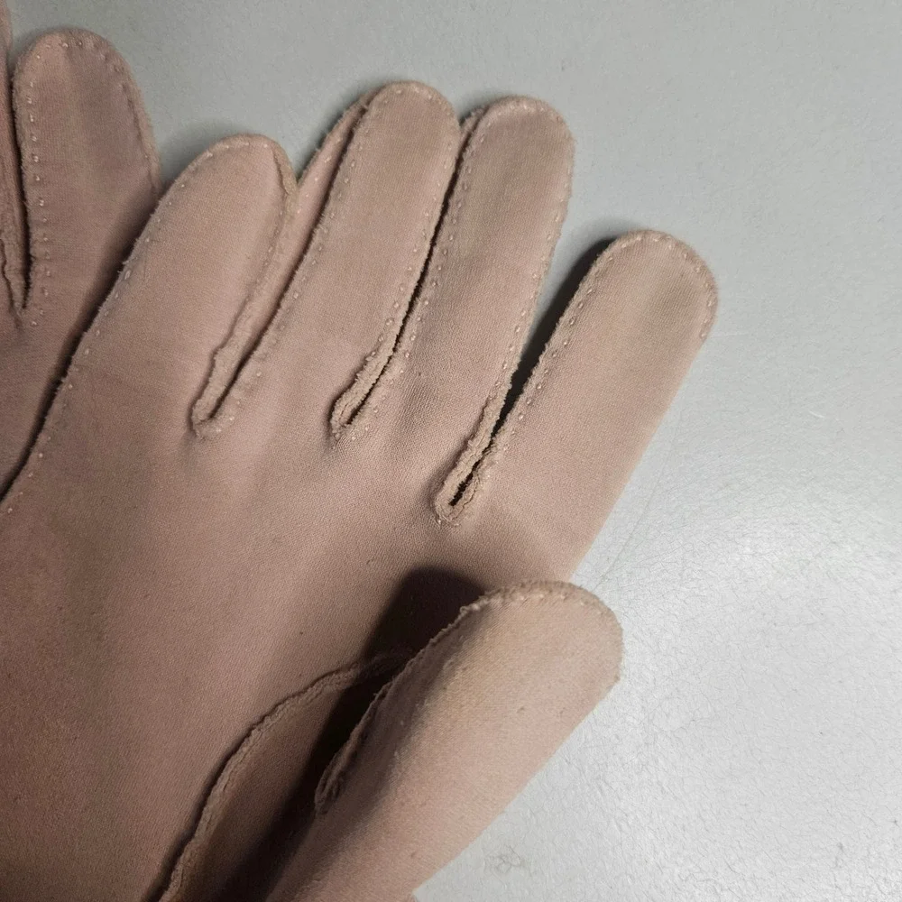 Vintage Pink Gloves Small Geometric Embroidery‎ Notched Cuff 40s 50s Easter